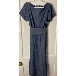 eShakti Chambray Midi Dress Blue‎ Short Sleeve Casual Career Workwear
